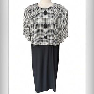 NWOT Early 90s Ultra Dress Light Beige & Black Faux‎ 2-Piece Jacket Bodice Dress